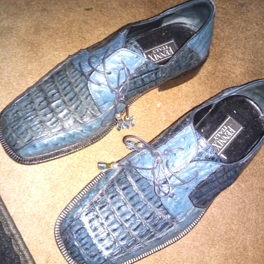 Fennix of Italy hornback alligator and full quill ostrich combination men's shoe